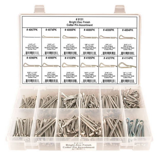 Cotter Pin Assortment, 12 sizes (1/16 - 1/4")